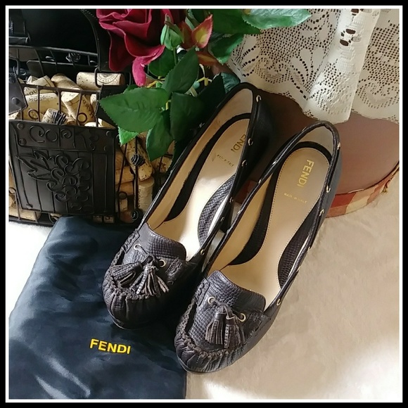 HP! SALE! FENDI Brwn Leather Platform Pump Heels - Picture 2 of 8
